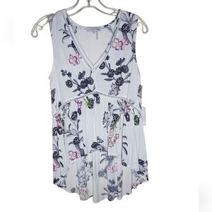 1.STATE women's cream sleeveless floral v-neck high-low top size XS